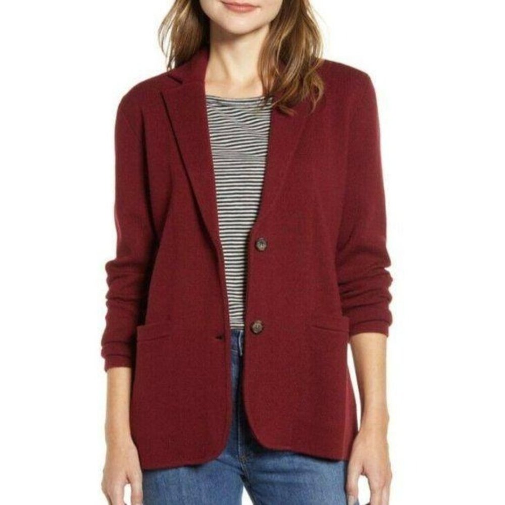 J. Crew Women's Burgundy Knit Blazer Cardigan